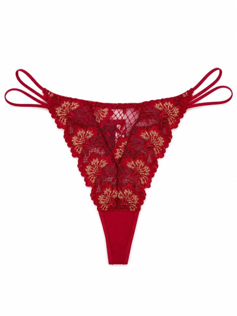 Chantelle Eros Red Gold Lace Thong Panty size Medium, NEW